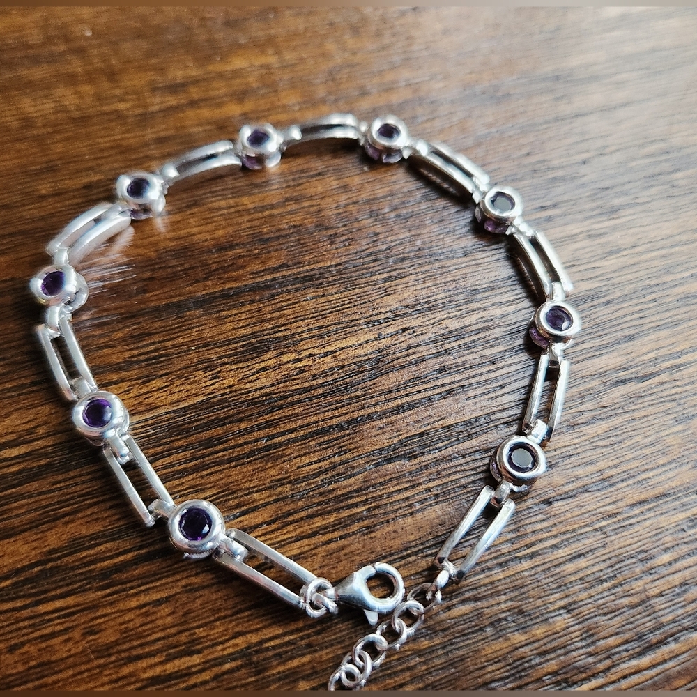 Purple Amethyst Silver Bracelet